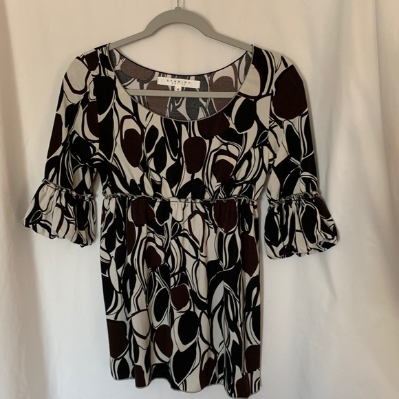 Studio M black brown cream print 3/4 sleeve blouse - Picture 1 of 10